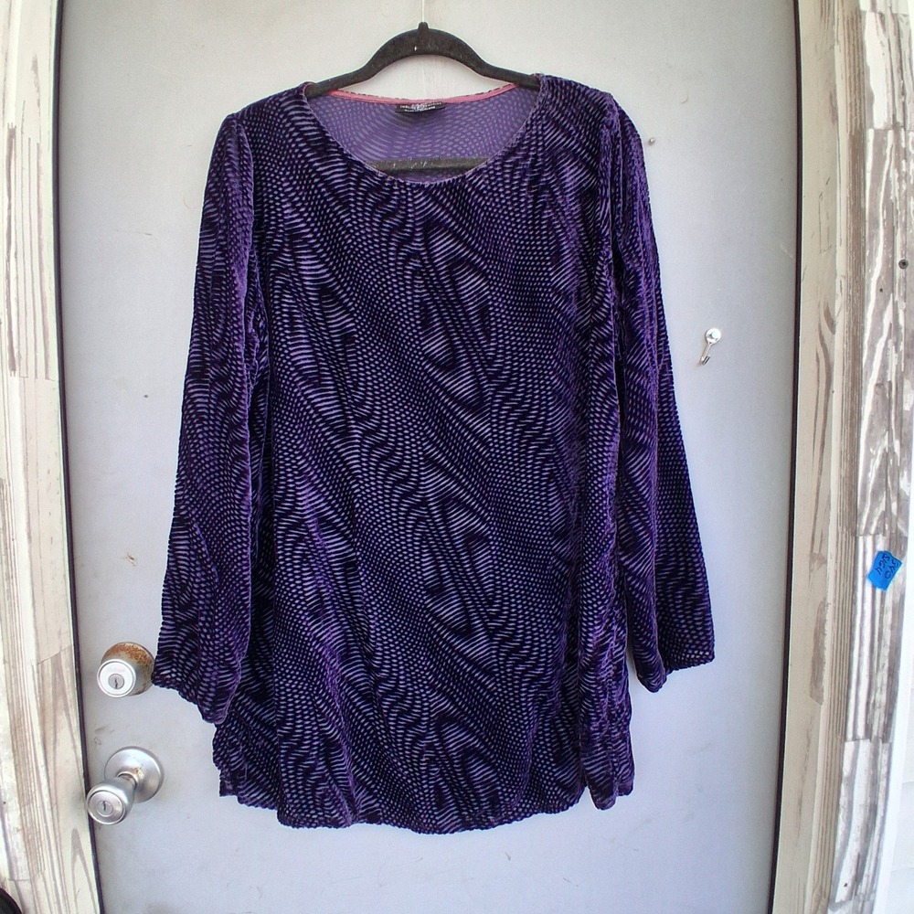 Vtg 90s Y2K Helen David English Eccentrics Purple Silk Burnout Velvet Tunic Top